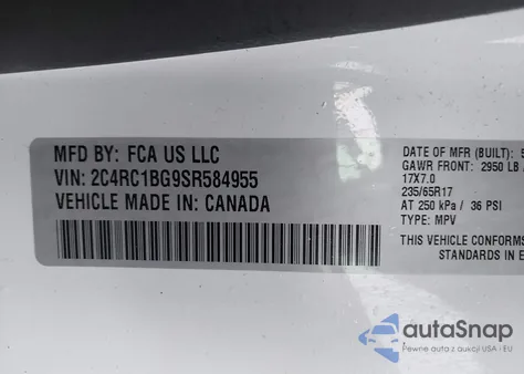 2025 Chrysler Pacifica Select z USA, uszkodzony, nr VIN 2C4RC1BG9SR584955
